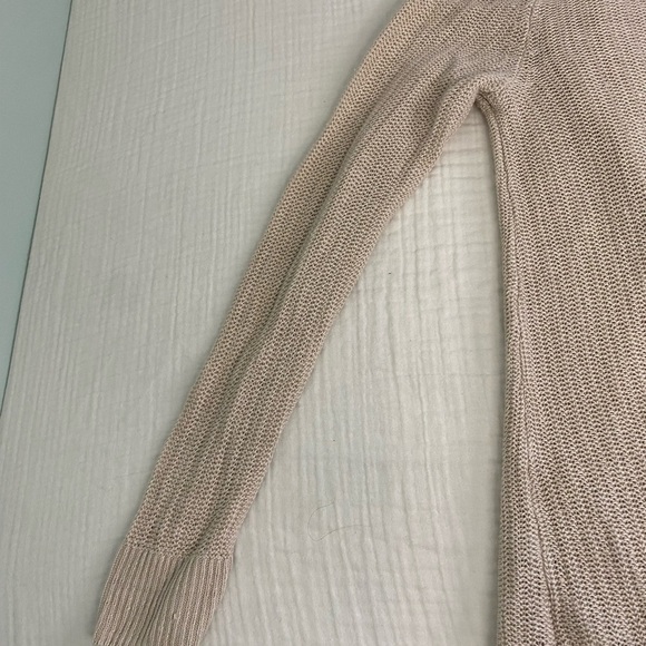 Talbots Linen Open Cardigan Long Sleeve Sweater Pockets Tan Cream Office Medium - Picture 13 of 15